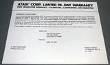 Atari 90-Day Warranty Card